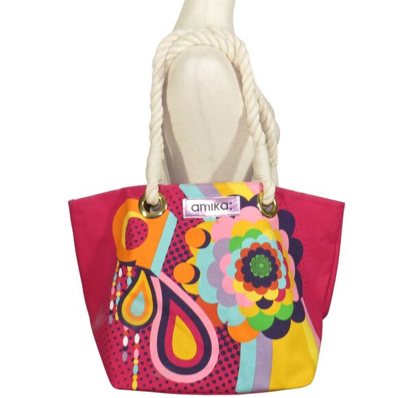 Amika Signature Rope Handle Large Tote Bag In Floral Pink Multi - Picture 6 of 11
